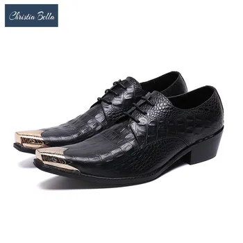 Christia Bella/ Класически мъжки обувки-Oxfords от естествена кожа, мъжки сватбени модела обувки с Дантела, Големи Размери, Увеличаване на Растежа, Офис обувки-дерби 1