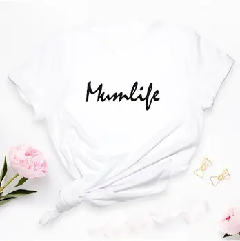 Mum Life Тениски с писмото Принтом momlife, 100% памук къс ръкав, през цялата деколте, забавни тениски, тениски за жени, дамски готически 1