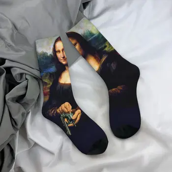 Модерен мъжки Чорапи Harajuku Mona Loading Mona Lisa Sock Guns Da Vinci Пародия Забавни Спортни Чорапи Пролет Лято Есен Зима 1