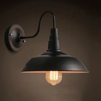 Ретро Led Лампа E27, с монтиран на стената Лампа Edison Таванско помещение Ретро Черната Боя Американски Стар Стил, Лекота на Черно Гърне Кутията с Абажуром Светлина 1