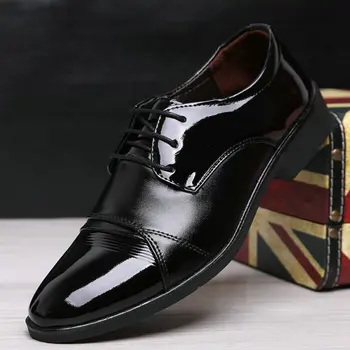 Нови мъжки кожени обувки с остри пръсти, обувки-oxfords, Мъжки бизнес обувки с дантела, Мъжки модел обувки C21-47 1