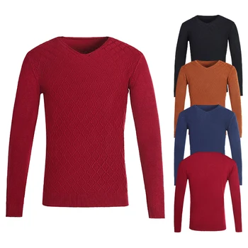 2021 Нов Мъжки Трикотаж, Монофонични Вътрешен Пуловер с V-образно деколте, Оборудвана Пуловер с дълги Ръкави, Топъл Пуловер За Почивка 1