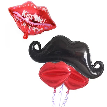 Сватбена украса балони черно брадат балон целувка червени устни балони 