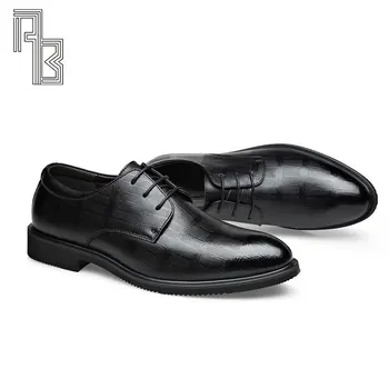 Мъжки Ежедневни мъжки обувки от естествена Кожа, нова Мода Удобни Кожени обувки с ниски берцем, черна Кожена Нескользящая обувки с твърда подметка за Мъже 1