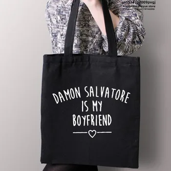 Деймън Салваторе - моят човек Селена гомес Чанта за пазаруване Холщовые чанти Чанта за пазаруване Множество чанта за пазаруване Холщовая 1