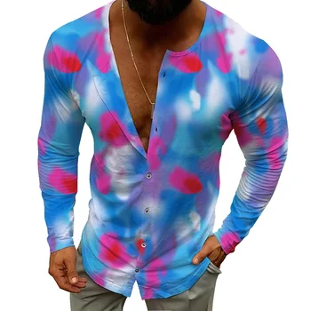 Разпродажба! Есенна персонални цветна контрастная ред дизайнерска риза с дълъг ръкав, модни мъжки свободна ежедневни модерна риза < Мъжки дрехи ~ Lopenpyoraliike.fi 11