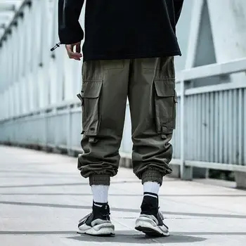 Модерен Панталон-карго С завязками в стил хип-хоп, Ежедневни Панталони-карго със средна засаждане, с много Джобове 2