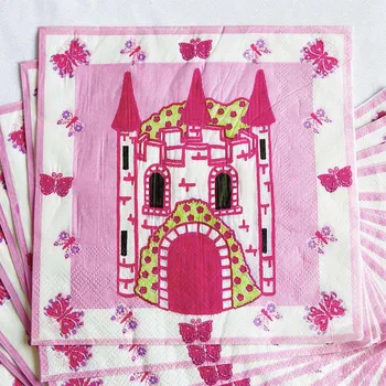 16шт за Еднократна употреба Розови Хартиени Салфетки на тема Замък на Принцеси, Украса за Парти в чест на рождения Ден на Момиче, Екологично Чисти Аксесоари 2