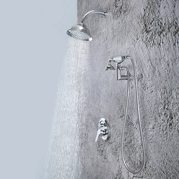 Античен смесител за душ SKOWLL Стенен Дъжд душ с Ръчен душ, Полиран Хром 2