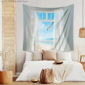Fensterbank landschaft tapisserie Schlafzimmer home dekoration тъкан hängen gemälde Große größe hintergrund tuch Палки hängen 2