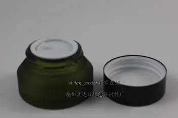30 бр. на едро на 15 г маслинено-зелена стъклена банка за крем с черен или сребрист алуминиев капак, празна стъклена банка за козметични проби 15 г 2
