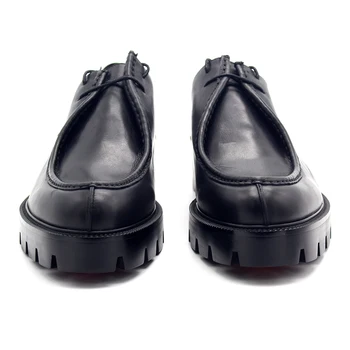 2022 Новата Европейска Мъжки Обувки с Остър Пръсти Дантела, Червен Ежедневни Обувки на Дебела Подметка, Мъжки Обувки От естествена Кожа, Ръчна изработка На Висок Ток 5 см 34-45 2