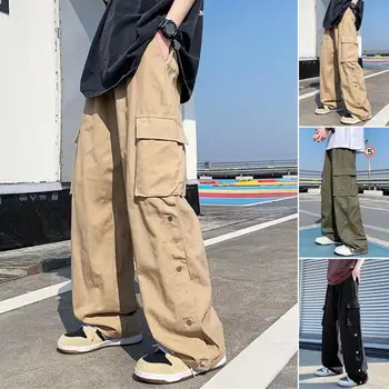 Модерен Мъжки Панталони С Големи Джобове, Дълги Панталони, Реколта Панталони с Нагрудником 2