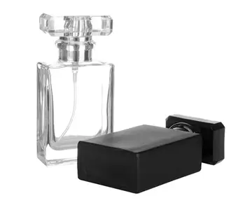 200 бр. на Едро, Черен Дебел квадратен преносим стъклен флакон за парфюм, спрей, празен и спрей, може да запълни една бутилка от 30 мл, флакон за парфюм SN 2