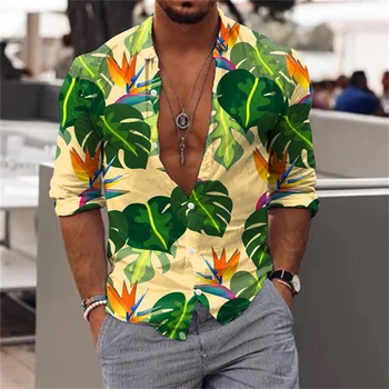 Модни Готина Хавайски Хип-хоп Мъжка Риза с 3D Дигитален Печат, Новост Есента 2022, Ежедневни Блузи с Отложным Яка и Дълъг Ръкав за Мъже 2