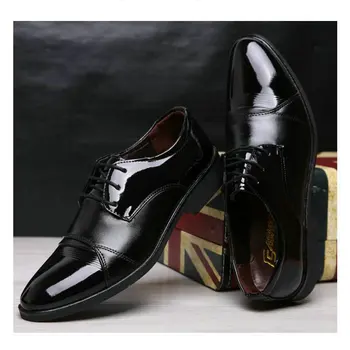 Нови мъжки кожени обувки с остри пръсти, обувки-oxfords, Мъжки бизнес обувки с дантела, Мъжки модел обувки C21-47 2