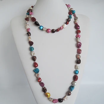 КОЛИЕ ОТ 100% ПЕРЛИ, 120 см, перли са много модерни цветове, бижу във формата на барок-дълга перлена огърлица 2