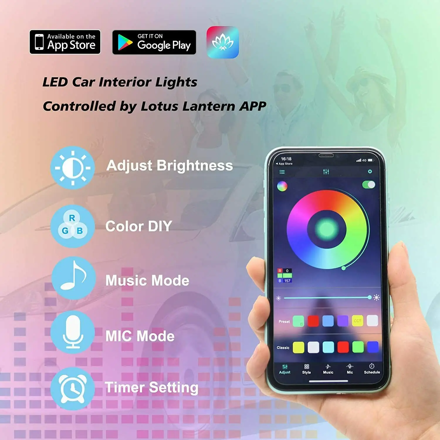 48/72 светодиода Приложение за Дистанционно Управление на Автомобил Led Лента Светлини Bluetooth Декорация на Интериора Атмосфера Лампи RGB Изображение 1