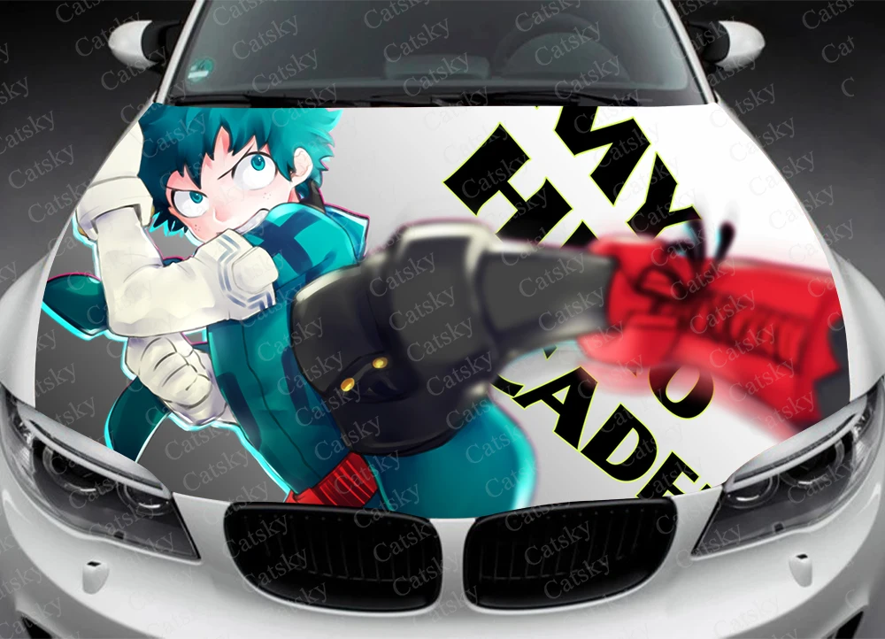 Izuku Midoriya (Boku no Hero Academia) Винил върху предния Капак на автомобила, Амбалажна Винил фолио, Етикети на капака на двигателя, Универсален стикер, подходящ за всеки автомобил Изображение 1