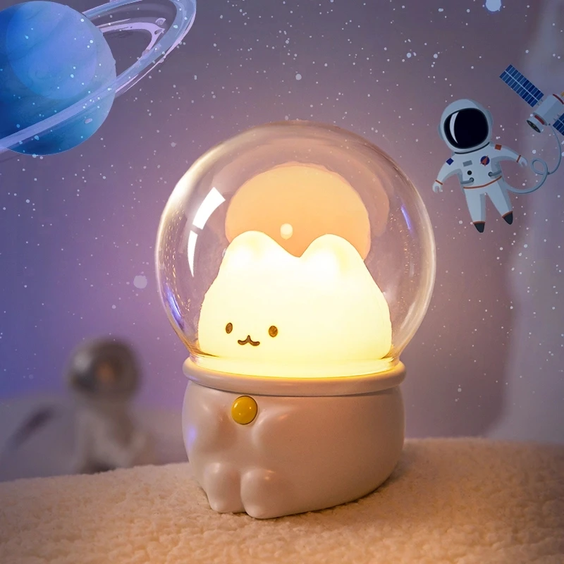 Led нощна светлина Космическа Капсула Сладък Котка и Заек Лампа kawaii За Бебето Детска Спалня Нощни Декор на Светлина Меки Топли Подарък Лампа Изображение 1