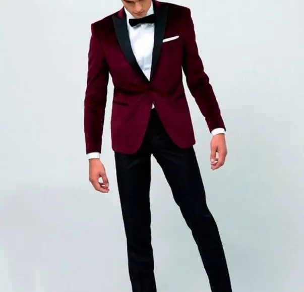 Изработена по поръчка Мъжки костюм Оборудвана Смокинг за младоженеца-2 броя, Мъжки Костюми за Сватбени партита, облекло на Булката и младоженеца (Яке + панталон) Изображение 1
