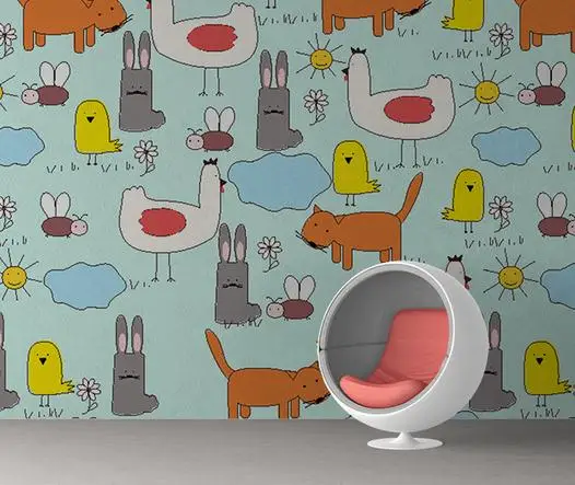 съвременните потребителски 3d снимка боядисване тапети, скандинавски карикатура сладки домашни любимци са рисувани стенни спалня хол тапети за детска стая Изображение 1