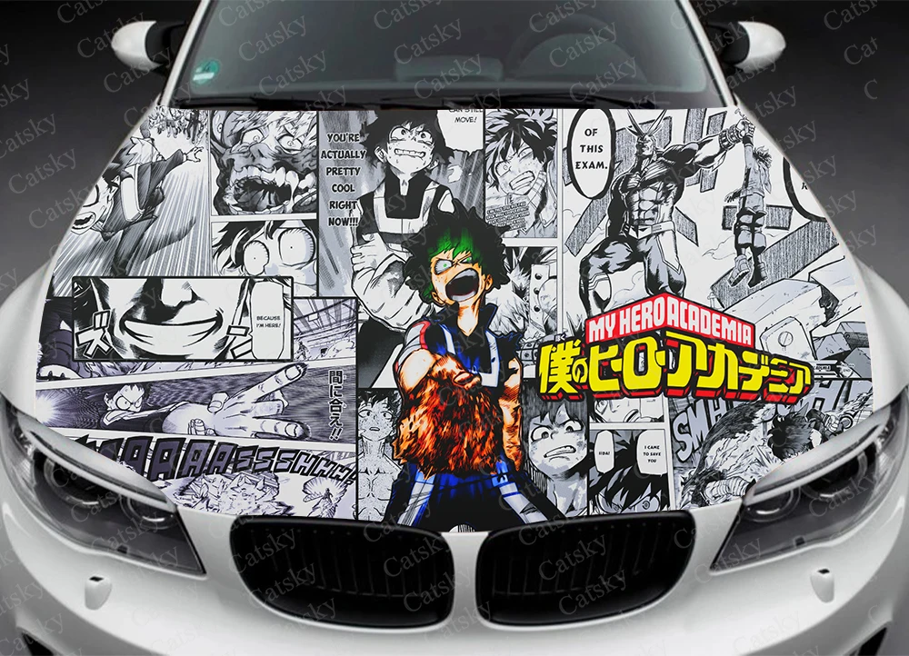 Izuku Midoriya (Boku no Hero Academia) Винил върху предния Капак на автомобила, Амбалажна Винил фолио, Етикети на капака на двигателя, Универсален стикер, подходящ за всеки автомобил Изображение 2