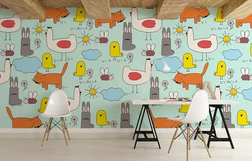 съвременните потребителски 3d снимка боядисване тапети, скандинавски карикатура сладки домашни любимци са рисувани стенни спалня хол тапети за детска стая Изображение 2