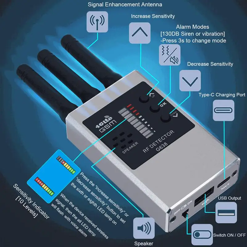 AT41 Преносим Радиочестотни Детектор за Грешки Wifi Камера на Търсещия Анти-Шпионски Прослушивающее Устройство Мобилен Безжичен Слушане Устройство GPS Тракер Изображение 3