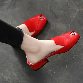 Дамски сандали от мека кожа в Сребърен цвят, Летни Новости за 2022 г., с Отворени Пръсти, на равна подметка, с Рибено Уста, Универсални Модни дамски Чехли на дебелите ток 1