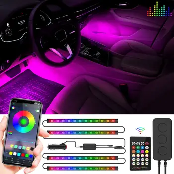 48/72 светодиода Приложение за Дистанционно Управление на Автомобил Led Лента Светлини Bluetooth Декорация на Интериора Атмосфера Лампи RGB