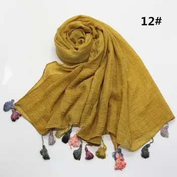 Памук лен памук обикновен шал с окачване на две глави, украса, дълги шалове, мюсюлмански хиджаб, шал, ислямски тюрбан 180x90 см