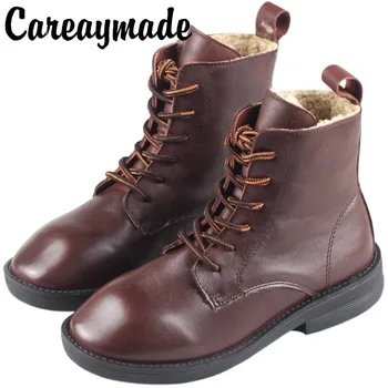 Careaymade -Зимни топли ботильоны ръчно изработени от 100% естествена кожа, къси ботуши, новата тенденция 2022 г., женски обувки с глава на гъска 1