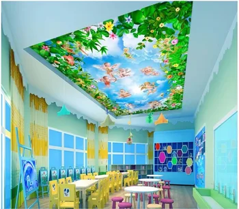 Потребителски снимки на 3d таван стенописи тапети на Цветя любовта малки ангелчета украса живопис 3d стенописи тапети за хола 1