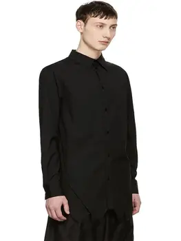 Мъжки нова класическа тъмна риза с нередовни подолом, градската младежка модна тенденция, ежедневни свободна риза голям размер