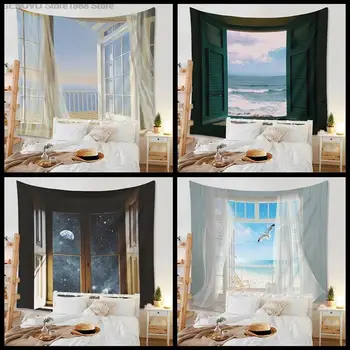 Fensterbank landschaft tapisserie Schlafzimmer home dekoration тъкан hängen gemälde Große größe hintergrund tuch Палки hängen 1