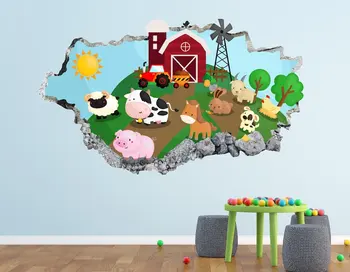 Стикер За стена с изображение на Анимационни Ферма - Животни 3D Разби Стенни Художествена Стикер Декор на Детска Стая на Винил Домашен Плакат На Поръчката Подарък KD682 1