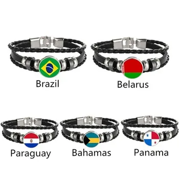 Бразилия, Беларус Парагвай Бахамските острови, Флаг Панама Многослоен Кожена Гривна Модерен Гривна Мъжки и дамски Бижута 1