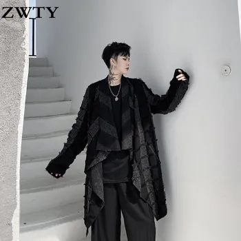 MZWT Корейски Свободен Стил на Извънгабаритни Дълъг Мъжки Тренч Дъждобран Ветровка Пролет Есен стилист на Горно Облекло 1