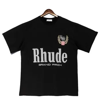2022 Нова мъжка тениска RhudeT с надпис Ptint 100% Памук Извънгабаритни Тениски Висока Градинска Мода, Хип-Хоп Унисекс С Къс Ръкав 1