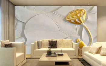 Потребителски 3D тапети, Релефни стенописи във формата на лотос за хола спални ТЕЛЕВИЗИЯ фон на стените на водоустойчиви PVC papel de parede