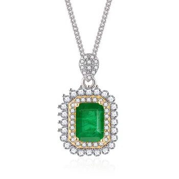 925 Сребро Emerald Кройката Emerald Камък Турмалин Halo Висулка Колие Сватба Сватбени Женски Бижута За Подарък