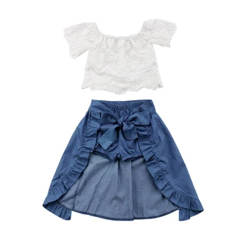 lioraitiin/ Нов Модерен летен комплект дрехи за момичета, Детски лейси тениска с открити рамене, Топ, Панталон, Пола, принцеси, Вечерни тоалети, Дрехи 1