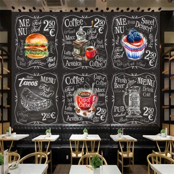 Ръчно Рисувани Дъски Ресторант Тапети Кафе Торта Бургер Ресторант За Бързо Хранене Промишленото Украса Фон Papel Tapiz