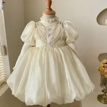 Продажби на дребно, 2022 г., Атласное рокля за Плетене на Феи за най-малките момичета, Детски Елегантна Празнична рокля на Принцеса от 2 до 7 години 1