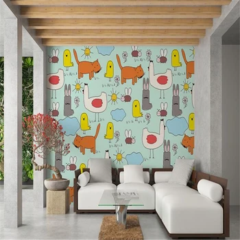 съвременните потребителски 3d снимка боядисване тапети, скандинавски карикатура сладки домашни любимци са рисувани стенни спалня хол тапети за детска стая 1