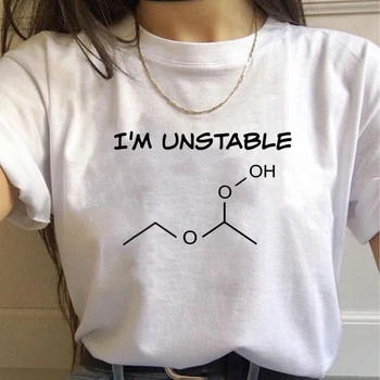 Аз НЕСТАБИЛНА, Забавни дамски тениски с графичен принтом Химически уравнения, големи Размери, 5 цвята, Върхове с Кръгло деколте и Къс ръкав, Тениски