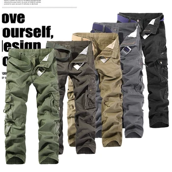 2019 обикновена Военни Тактически панталони, мъжки широки тела с множество джобове, мъжки памучни панталони-карго с бродерия за мъже, размер 28-40 1