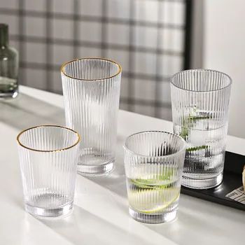 Японската Креативна Стъклена Чаша Сок Е Напитка, Чашата За Кафе С Вертикален Дизайн Прозрачна Стъклена Чаша За Уиски Ръчно Изработени 1