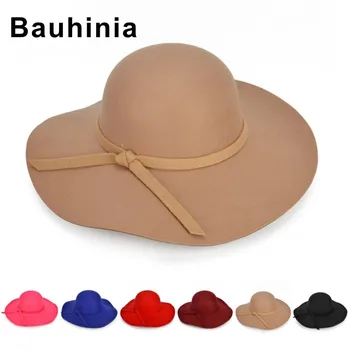Bauhinia брандираната в есенно-зимната градинска шапка с голяма периферия, корейската куполна шапка с лък и голяма периферия, лесен цилиндър, ежедневни шапка 1